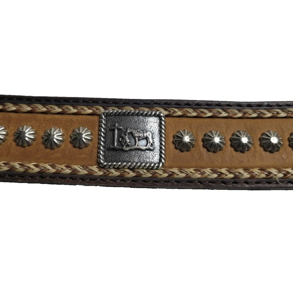 Nocona Belt Co. Cowboy Prayer Belt Brown Leather Men's 40 Concho‎ Western